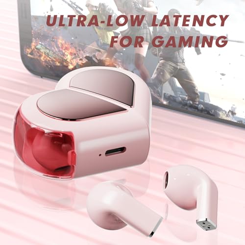 Xmenha Pink Heart Wireless Earbuds for Girls Kids, Cute Small Mini Tiny Invisible Earbuds Wireless Bluetooth for Small Ears Canals Women Rose Gold Kawai Blue Tooth Ear Buds for iPhone Android - color: White