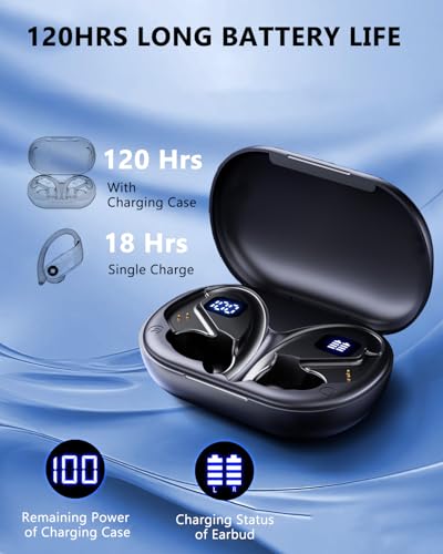 Hsility Wireless Earbuds 120H Playtime Bluetooth 6.1 Ear Buds for Sports Hi-fi Stereo Headset with LED Display Charging Case Earpiece for Running Workout Audifonos Retro Black