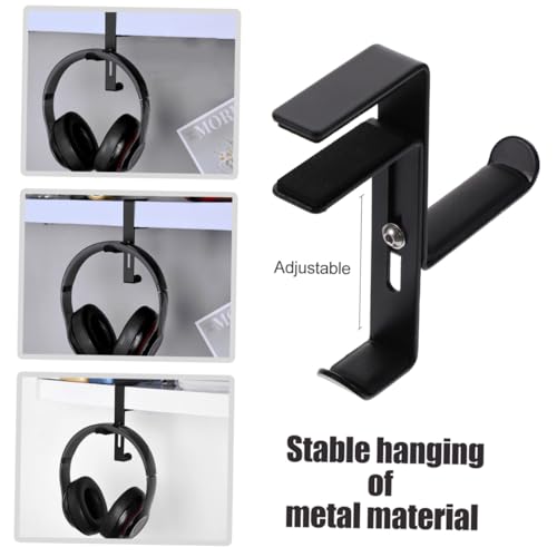POPETPOP Metal Headphone Stand Hanger Desk Clamp Holder for Headset Anti-Scratch Mat - color: Black