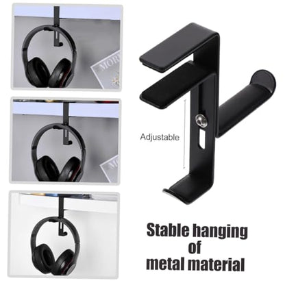 POPETPOP Metal Headphone Stand Hanger Desk Clamp Holder for Headset Anti-Scratch Mat - color: Black