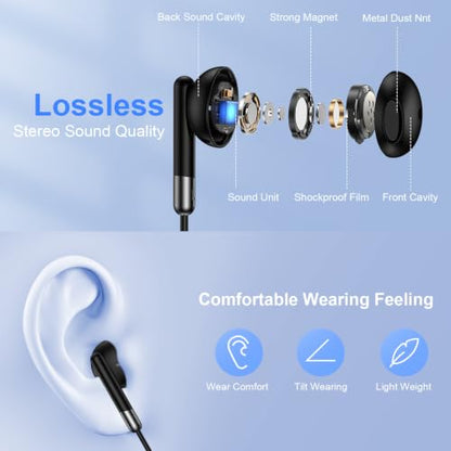 Wired Earbuds 3.5mm Jack Headphones for Samsung Galaxy A15 A14 A13 A07 A06 | A25 A24 A23 S10 S9 S8 Wired Ear Buds, in-Ear Headphones with Microphone Volume Control Noise Cancelling for Computer Laptop - color: Black