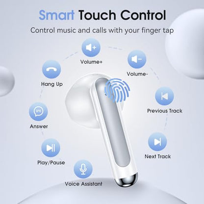 Wireless Earbuds, Bluetooth 5.4 Headphones HiFi Stereo with 4 HD Mic, 50H Playtime Bluetooth Earbuds with Dual LED Display, IPX7 Waterproof Wireless Earphones, Touch Control Ear Buds,USB-C - color: Brightening-A
