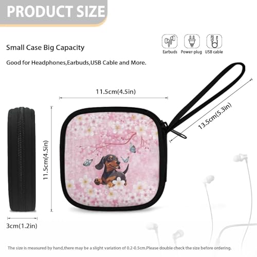 Cherry Blossom Dachshund Carrying Earphone Case Pouch Storage Bag Earbud Holder Mini Pouch Headset Storage Case Bags for Headphone, Bluetooth - color: Cherry Blossom Dachshund
