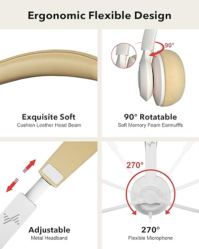 JIAMQISHI USB Headset with Microphone for PC, On-Ear Computer Laptop Headphones with Noise Cancelling Mic in-line Control for Home Office Online Class Zoom (USB+3.5mm, White) - color: White, style: USB+3.5mm