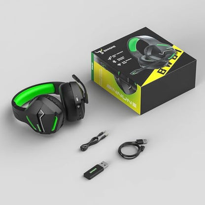 BINNUNE 2.4GHz Wireless Gaming Headset, Bluetooth 5.3 Gaming Headphones with Noise Canceling Mic, 120H Ultra-Long Battery, 50mm Drivers, Multi-Platform for PC / PS5 /PS4/ Switch/Mobile, Green - color: Green