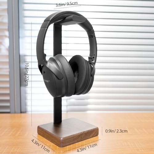Wooden Headphone Stand for Desk, Holder for Apple Sony Beats Bose Headset | Universal Desktop Stand, Non-slip Heavy Base with Soft Padding Square