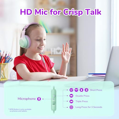 EarFun K3 Kids Headphones, Wired Kids Headphones with Mic for School/Travel | Built-in Mic, 85/94dB Volume Limit, HD Stereo Sound, 3.5mm Jack, Foldable Wired Headphones for Boys/Girls/Tablet/iPad, Purple - color: Purple