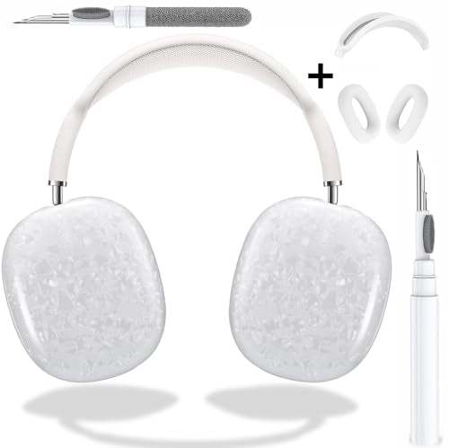 for Cute Glitter Airpods Max Case with Cleaner Kit, Anti-Scratch Shell Pattern Ear Pad Case Cover/Ear Cups Cover/Headband Cover for AirPods Max Cover Protective Skin Girl Women White - color: White