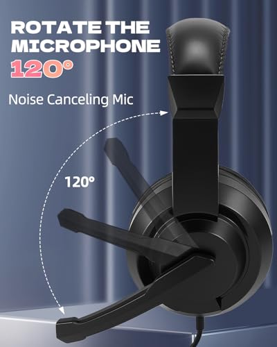 L02 Wired Headset, 3.5mm Stereo Headphones with Noise Canceling Microphone & Volume Controls, On-Ear Computer Headset for School/Office/Online/Gaming (Black)