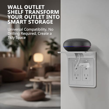 WALI Double Outlet Shelf Wall Holder – Bathroom Shelf Duplex for Electric Toothbrush, HomePod Mini, Echo Dot & Phone Charging – White (DLS001) - size: Larger