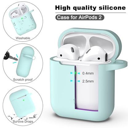 R-fun for AirPods 2nd/1st Case Silicone Cover, Turquoise | Compatible with Apple AirPods 2nd/1st (2019/2016) Generation with Keychain & Cleaner Kit, Wireless Charging Compatible - color: E1-Turquoise