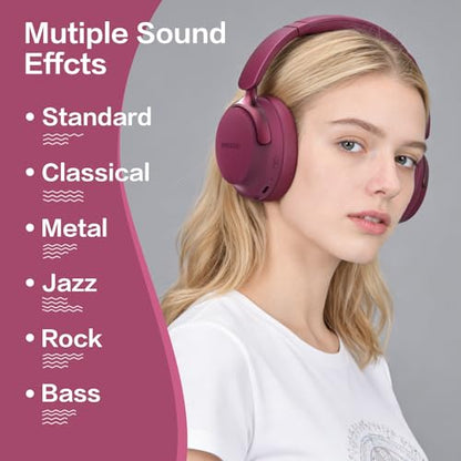 B8 Bluetooth Headphones Over Ear, 6 EQ Music Modes and 50H Playtime Deep Bass Wireless Headphones with Mic, Lightweight Folding HiFi Stereo Headset for iPad/Travel/Tablet/PC/Home Red - color: Red