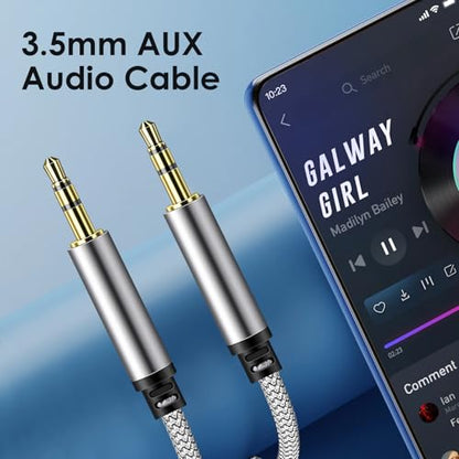 3.5mm Audio Aux Cable - 2 Pack 3ft Nylon Braided Hi-Fi Stereo Audio TRS Cable for Car Home Stereos, Headphones, Speakers, Laptops, Grey - color: Grey, size: 3 Feet