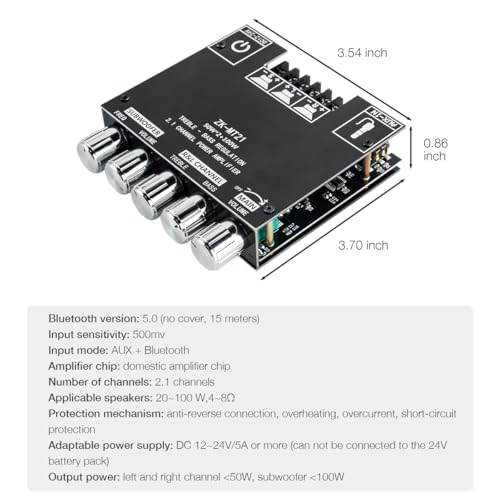ZK-MT21 2.1 Channel Bluetooth Audio Power Amplifier Board 50W×2+100W with Treble and Bass Control for DIY Bluetooth Speaker Home Theater - style: ZK-MT21