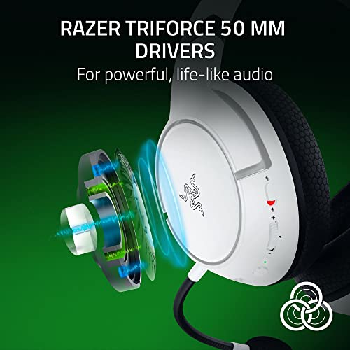 Razer Kaira HyperSpeed Wireless Gaming Headset for Xbox Series X|S, Xbox One, PC: TriForce 50mm Drivers - HyperClear Cardioid Mic - Low Latency Bluetooth - Up to 30 Hour Battery Life - White - color: White, style: Kaira HyperSpeed