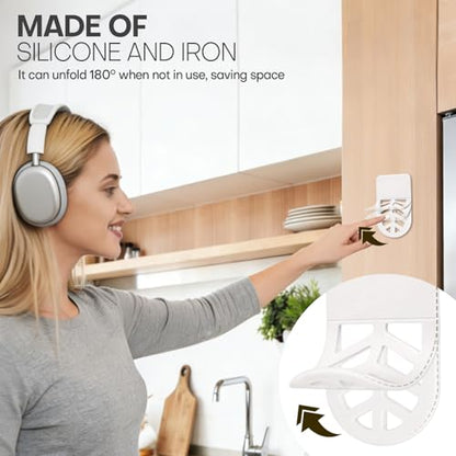 Wall Mount Headphone Stand, 2-in-1 Bendable Silicone Controller Holder, Adhesive Under Desk Hook for Gaming Office & Home, Fits All Headphones for PS5 Xbox Controllers - 1 Pack (Black/White) - color: White
