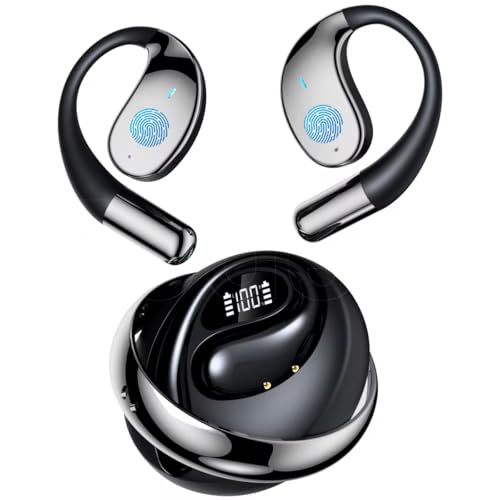 OWS Ear Hook Sports Earbuds with Wireless 6.1, Secure Ergonomic Design for Gaming, ENC HD Calls, and Silicone Lanyard (Black) - color: Black