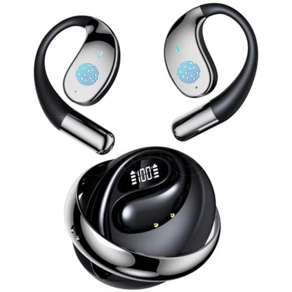 OWS Ear Hook Sports Earbuds with Wireless 6.1, Secure Ergonomic Design for Gaming, ENC HD Calls, and Silicone Lanyard (Black) - color: Black