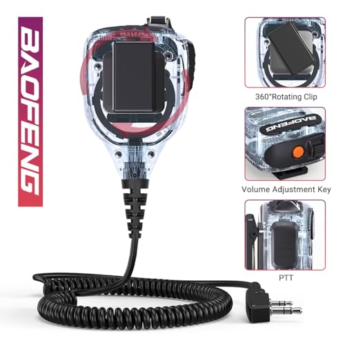 Baofeng Microphone Handheld Heavy Speaker BF-850 Ham Radio Mic IP54 Waterproof Volume Adjustable Speaker Mic for UV-5R BF-F8HP PRO AR-5RM UV-21R for Kenwood Retevis Walkie Talkies(2 Pack) - color: Clear