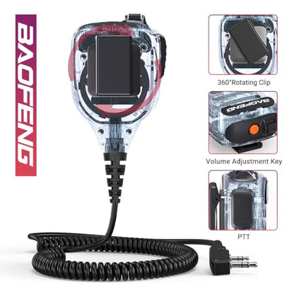Baofeng Microphone Handheld Heavy Speaker BF-850 Ham Radio Mic IP54 Waterproof Volume Adjustable Speaker Mic for UV-5R BF-F8HP PRO AR-5RM UV-21R for Kenwood Retevis Walkie Talkies(2 Pack) - color: Clear