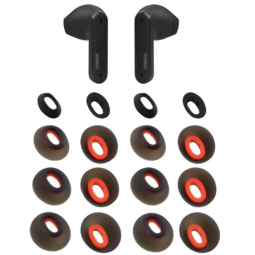 Replacement Silicone Ear Tips for JBL Tune Flex Wireless Earbuds, 8 Pairs (Black, XS/S/M/L)