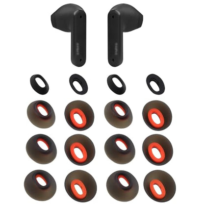 Replacement Silicone Ear Tips for JBL Tune Flex Wireless Earbuds, 8 Pairs (Black, XS/S/M/L)