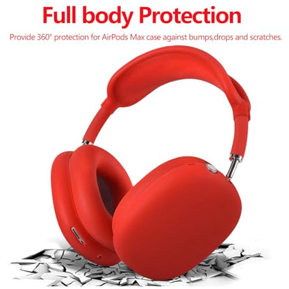 3-in-1 Silicone Case Cover for AirPods Max 2/AirPods Max Headphones, Apple AirPod Max Accessory Protective Cover, Headband/Ear Cups/Ear Pad Covers, Anti-Scratch and Sweatproof (All red) - color: All red