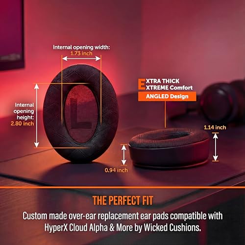 WC Freeze V2 Cloud - Angled Cooling Gel Earpads Compatible with HyperX Cloud Series by Wicked Cushions | Angled Pads for Extreme Comfort, New Freeze V2 Cooling Fabric, Extra Thick | Black - color: Black