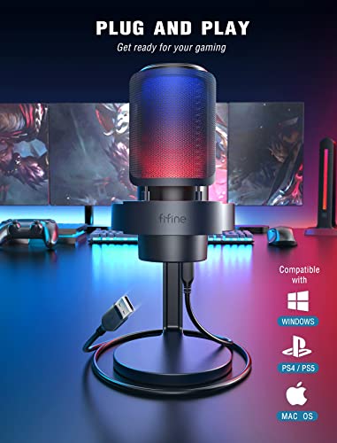 FIFINE PC Microphone USB Headset, Gaming Streaming Bundle for Laptop, Desktop, PS4, PS5, Condenser Mic with RGB Control, Headphone Jack, Headset with 7.1 Surround Sound (A8+H6)