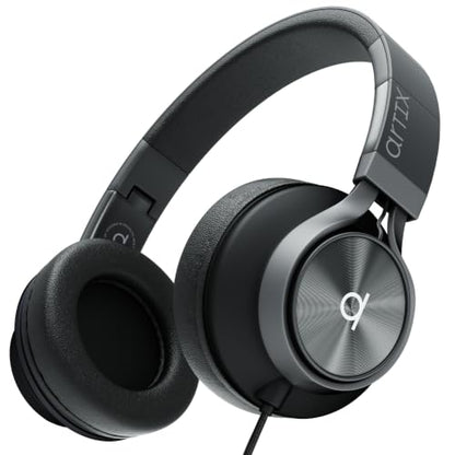 Artix Over Ear Headphones Wired with Mic, Corded Head Phones (3.5mm Jack) - color: Onyx Black