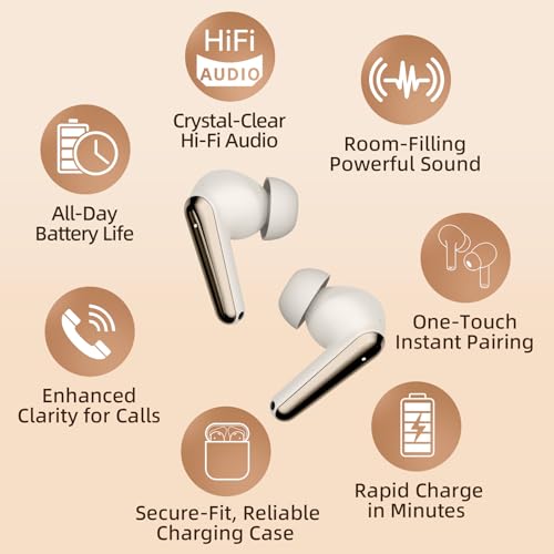 Wireless Earbuds 2 Pack, ANC in-Ear Bluetooth Headphones, Big Bass Durable, Lightweight Design for Noisy Factories, Gym, and Travel, 60 Hour Long Playtime (Gold) - color: Gold