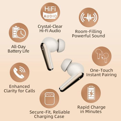 Wireless Earbuds 2 Pack, ANC in-Ear Bluetooth Headphones, Big Bass Durable, Lightweight Design for Noisy Factories, Gym, and Travel, 60 Hour Long Playtime (Gold) - color: Gold