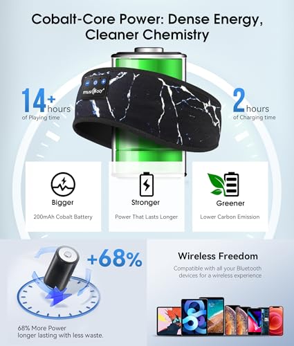 MUSICOZY Bluetooth 5.4 Sleep Headphones Headband Sports Wireless Audio | Earbuds 2 in 1 Design with Breathable Stretch Fabric, HD Stereo Sound Speakers for Workout Yoga Running, Nighttime Sleep Use - color: Marbling Black
