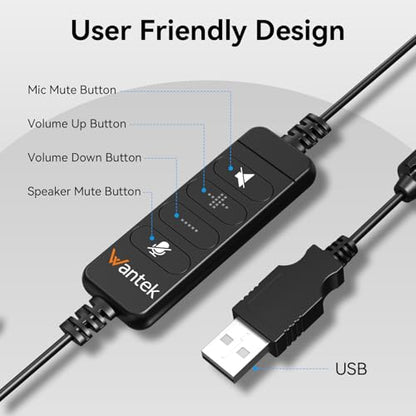 Wantek USB Headset with Microphone for PC, Computer Headset with Noise Canceling Microphone with Mute for Home Office Online Skype Zoom Meetings - color: silvery