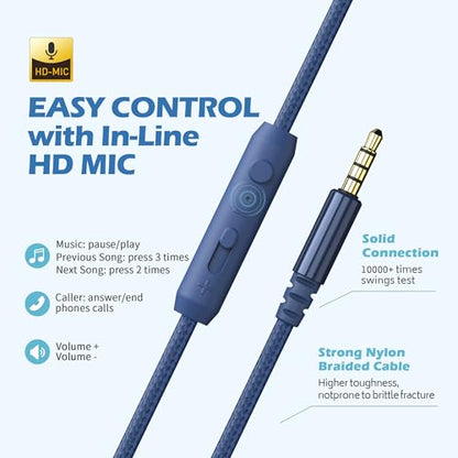 유선 헤드폰, 마이크 포함, 학교, 어린이, 남아, 여아 청소년용 3.5mm 잭, 블루 | 볼륨 컨트롤이 있는 온이어 헤드셋, 스마트폰, 크롬북 노트북 컴퓨터 태블릿, 비행기 여행용 유선 접이식 - color: 인디고., size: 미디엄
