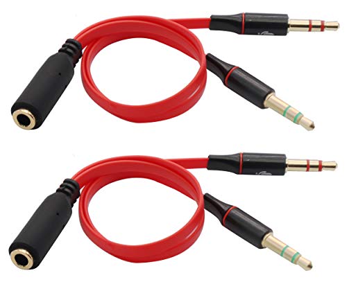 3.5mm AUX Headphone Y Splitter Cable 4-Pole 3.5mm AUX Female to 3-Pole 2x3.5mm Male Headset Mic & Stereo Audio Cable for PC Computer and Old Version Laptop Y Audio Flat Cable (20CM) (Red) - color: Red