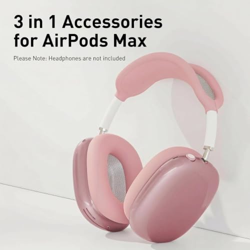 MOLOPPO Case Cover for AirPods Max Headphones, Silicone Ear Pad/Headband Cover/Clear Soft TPU Ear Cups, [3 in 1] Accessories Protector for Apple for AirPod Max (2024/2020), Pink | Anti-scratch Clear Soft TPU Ear Cups /Silicone Ear Pad Case /Headband Cover
