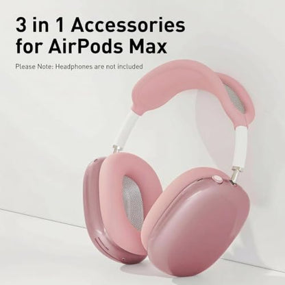 MOLOPPO Case Cover for AirPods Max Headphones, Silicone Ear Pad/Headband Cover/Clear Soft TPU Ear Cups, [3 in 1] Accessories Protector for Apple for AirPod Max (2024/2020), Pink | Anti-scratch Clear Soft TPU Ear Cups /Silicone Ear Pad Case /Headband Cover