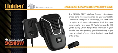 Uniden BC906W Wireless CB Microphone and Speaker in a single unit, Up to 100 Yard Range, Smart Power Save, Active Noise-Canceling Technology, Clear Quality Sound,Black