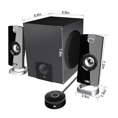Cyber Acoustics CA-3090 2.1 Speaker System with 18W Subwoofer | Compact 2.1 PC Speaker System with Subwoofer, 18W Peak Power, Adjustable Bass, for Music, Movies, and Gaming