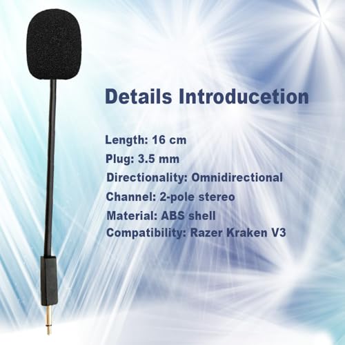 Microphone Replacement for Razer Kraken V3 V3X V3 Pro Gaming Headset Detachable Noise Cancelling Crystal-Clear Game Microphone with 2Pcs Foam Cover