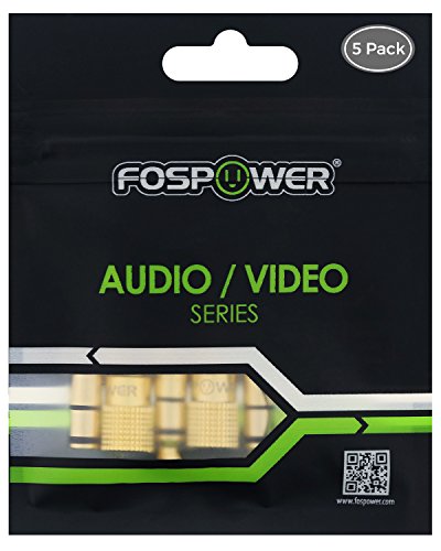 FosPower 6.35mm (1/4 inch) Male to 3.5mm (1/8 inch) Female 3-Conductor TRS AUX Stereo Audio Headphone Jack Adapter - 24K Gold Plated (5 Pack) | 24K gold-plated 6.35mm 1/4" male to 3.5mm 1/8" female TRS stereo audio adapter for guitar amplifiers, headphone