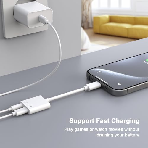 iPhone Headphone Adapter,[Apple MFi Certified] 2 Pack USB C to 3.5mm Headphone and Charger Adapter Type C to Aux Jack Dongle Cable with Fast Charging for iPhone 17/16/15/Pro Max/Plus Galaxy iPad