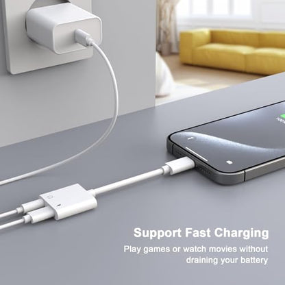 iPhone Headphone Adapter,[Apple MFi Certified] 2 Pack USB C to 3.5mm Headphone and Charger Adapter Type C to Aux Jack Dongle Cable with Fast Charging for iPhone 17/16/15/Pro Max/Plus Galaxy iPad