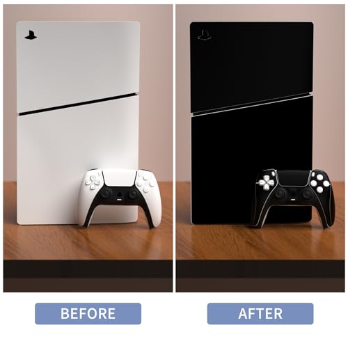 PlayVital Full Set Skin Sticker for ps5 Slim Console Disc Edition (The New Smaller Design), Vinyl Skin Decal Cover for ps5 Controller & Headset & Charging Station & Media Remote - Black - color: Black