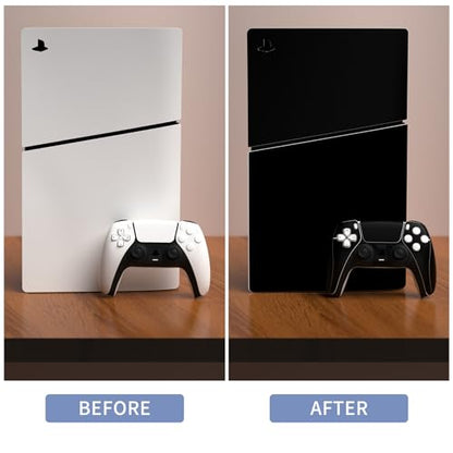 PlayVital Full Set Skin Sticker for ps5 Slim Console Disc Edition (The New Smaller Design), Vinyl Skin Decal Cover for ps5 Controller & Headset & Charging Station & Media Remote - Black - color: Black
