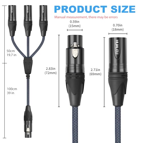 5FT XLR 1 Female to 3 Male Y Splitter Cable,3 Way XLR Splitter Balance 1 Female to 3 Male Audio Cable for Mixer Microphone-One Microphone Connects 3 interfaces 1 Pack - size: 5Feet, style: XLR 1 F To 3 M