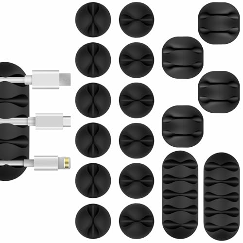 18PCS Black Adhesive Cable Clips Cord Organizer for Wire Management | Residue-Free Adhesive, No-Drill Install, Fits Charger Mouse Headphone Cords, For Home Office Desk, Multi-Use Wire Organizer