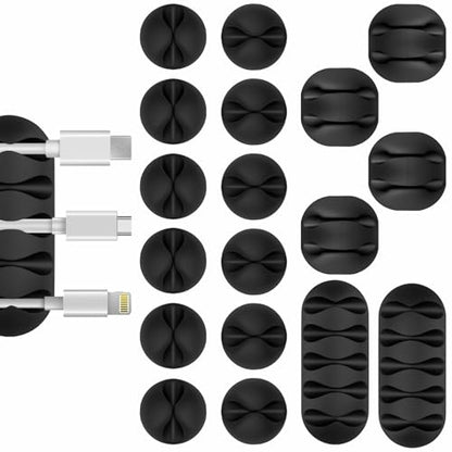 18PCS Black Adhesive Cable Clips Cord Organizer for Wire Management | Residue-Free Adhesive, No-Drill Install, Fits Charger Mouse Headphone Cords, For Home Office Desk, Multi-Use Wire Organizer