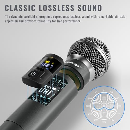 Phenyx Pro 8-Ch UHF Metal Dynamic Wireless Microphone System PTU-4200-8H | 8 Handheld Mics, 8 x 20 Frequencies, 200 ft Range, Karaoke, Church Services, DJ Sets